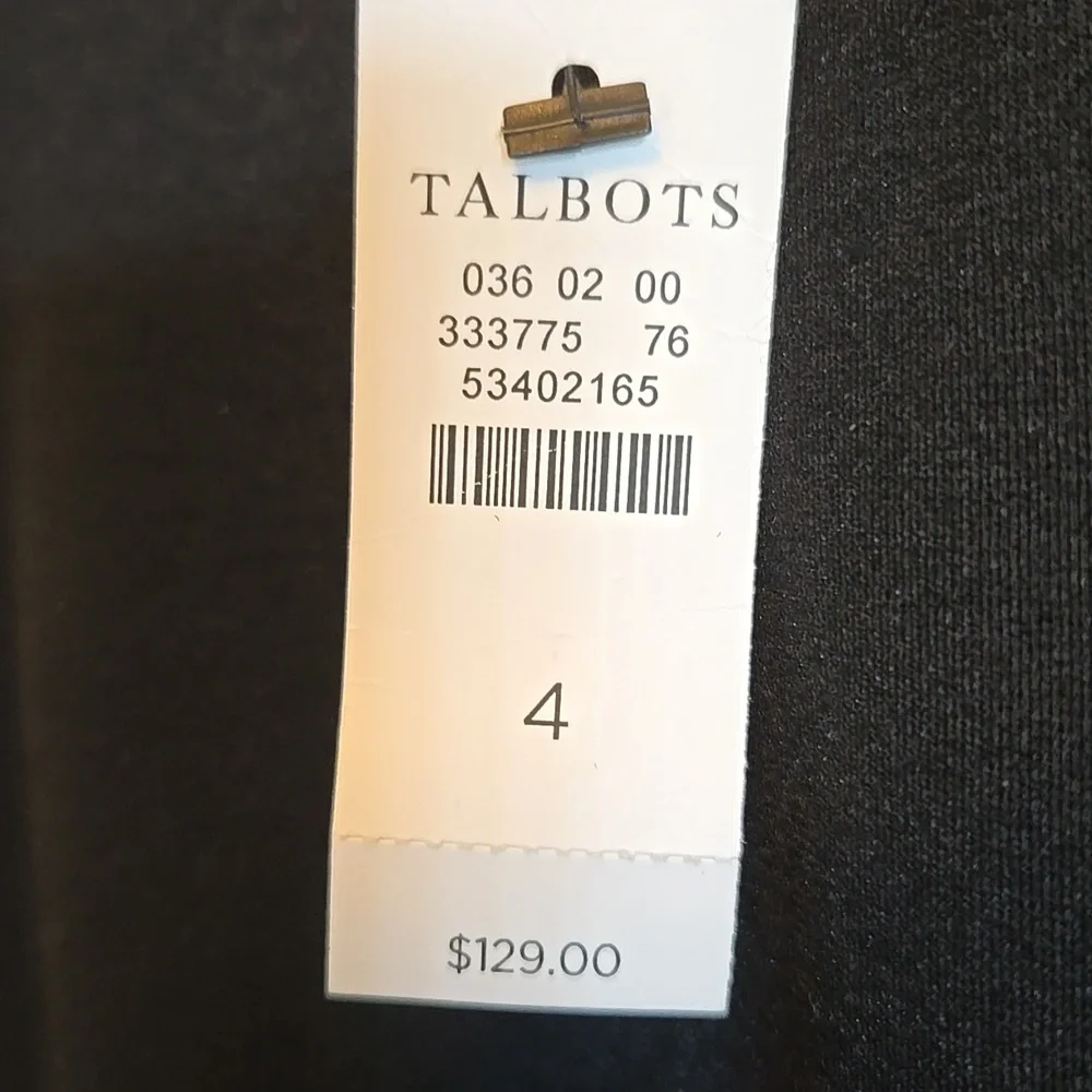 Talbots-Black round neck 3/4 sleeved dress with faux leather trim Sz 4. NWT. - Picture 2 of 10